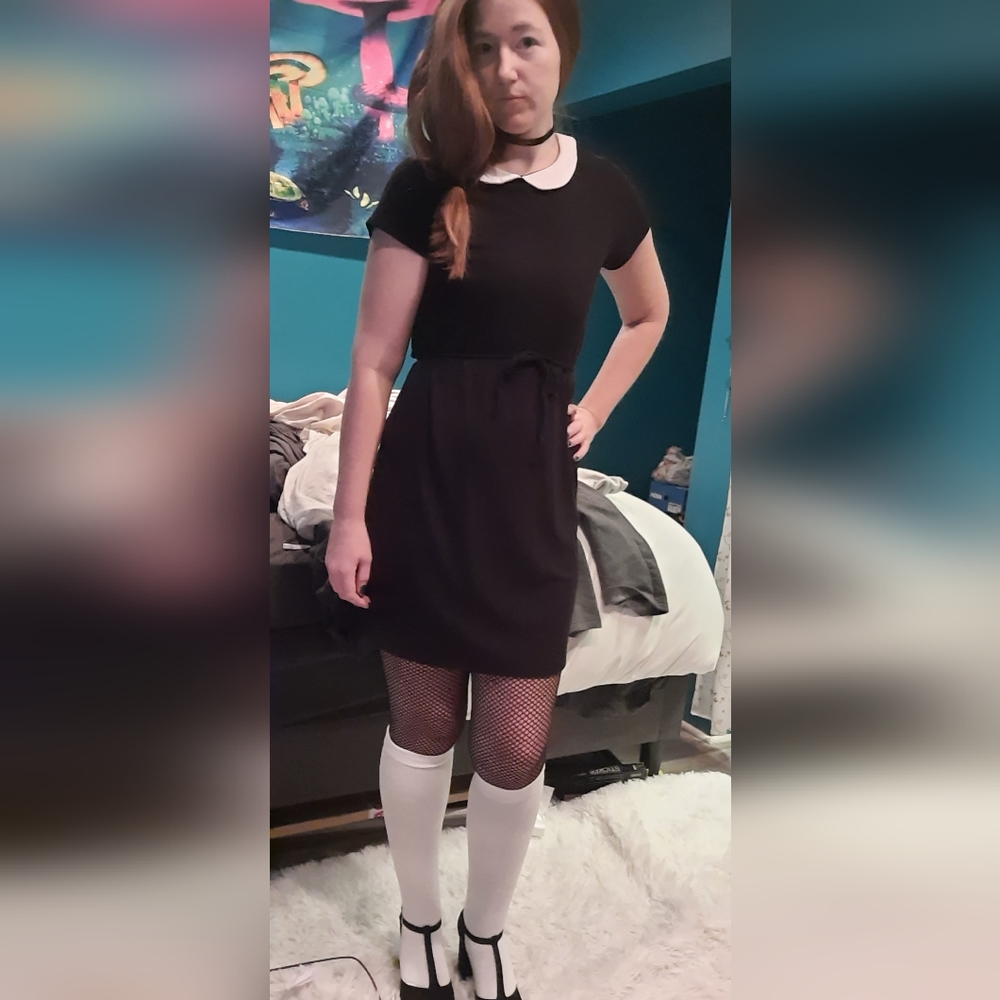 Wonder Nation Wednesday Adams Black Dress White Collar 18 XXL Girls Goth W Small - Picture 2 of 8